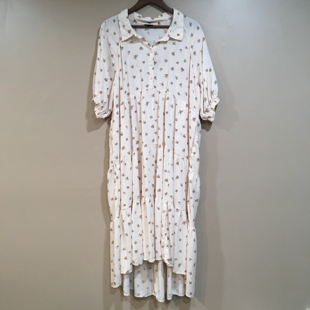 Torrid Floral Tiered Midi Shirt Dress Women 2X Cream Cottagecore Prairie Country